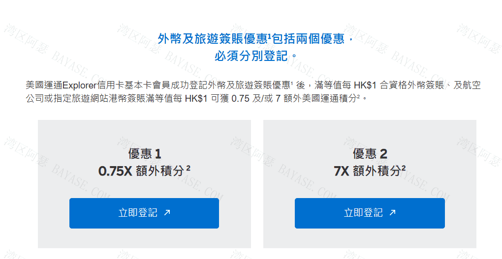 外幣及旅遊簽賬優惠1包括兩個優惠，必須分別登記。