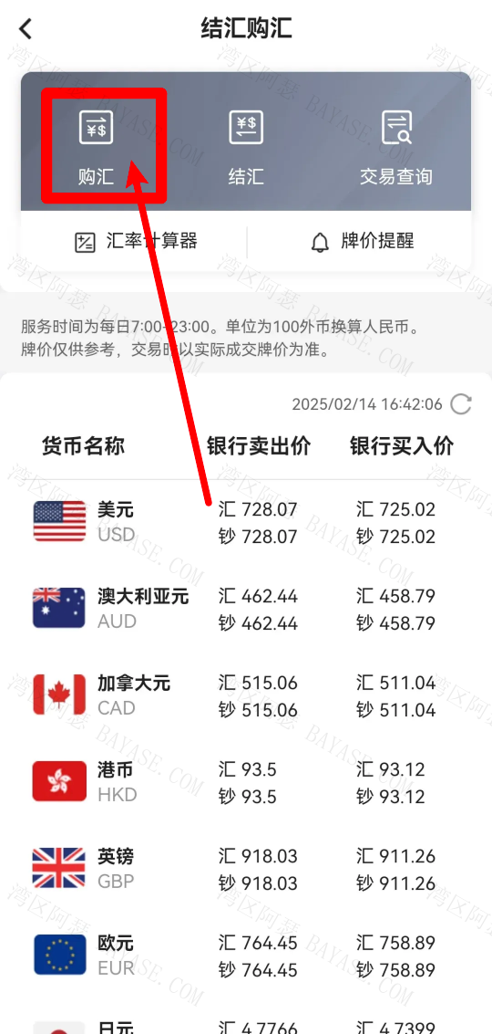 中银结汇购汇界面